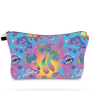 Cosmetic Makeup Portable Rounded Case Bag Pouch Colorful Psychedelic Mushrooms